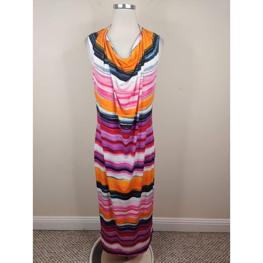Calvinβ Klein Maxi Dress Colorful Stripe Stretch Jersey Cowl Neck